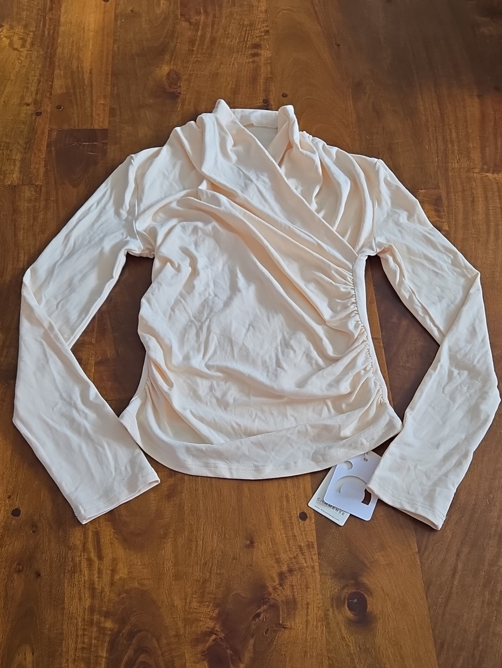 Commense Cross-Over Pleated Cinched Top Apricot Size Medium